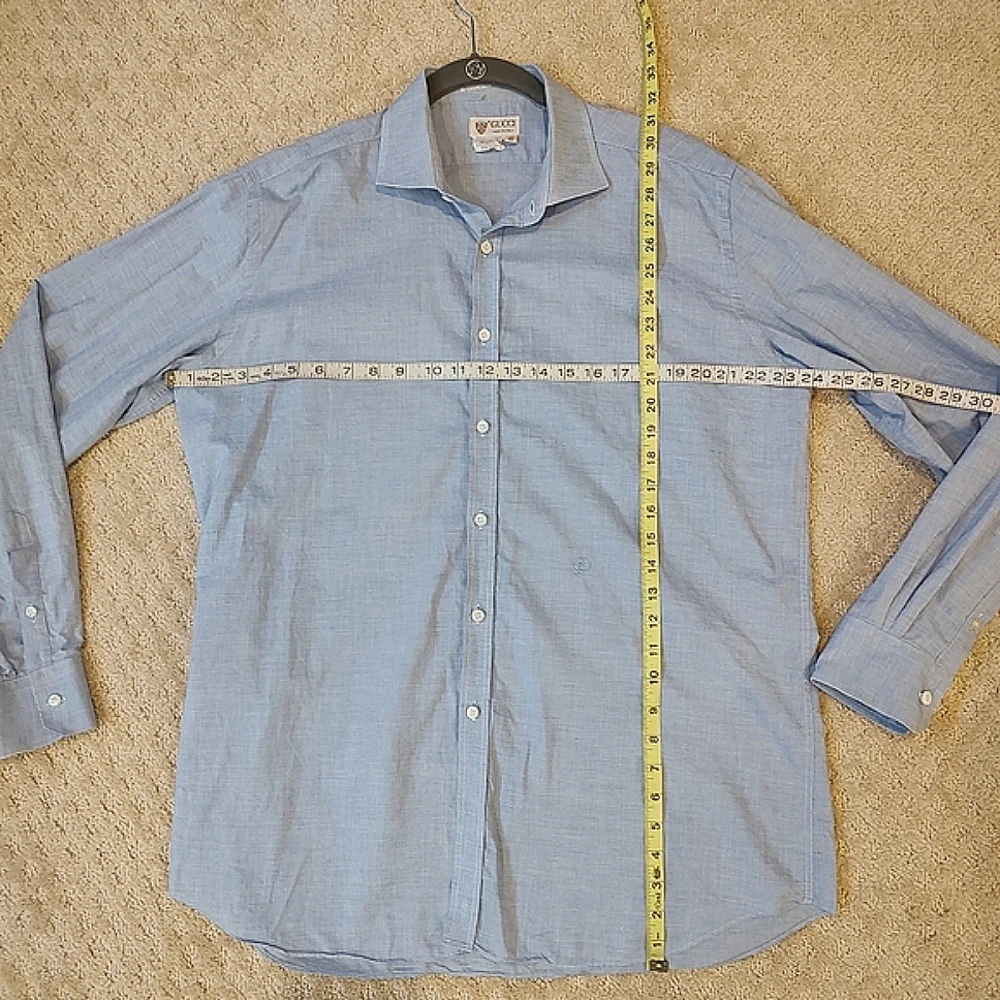 VTG Gucci 80s Blue Double G Oxford Shirt 17 X43 100% Cotton FLAWS